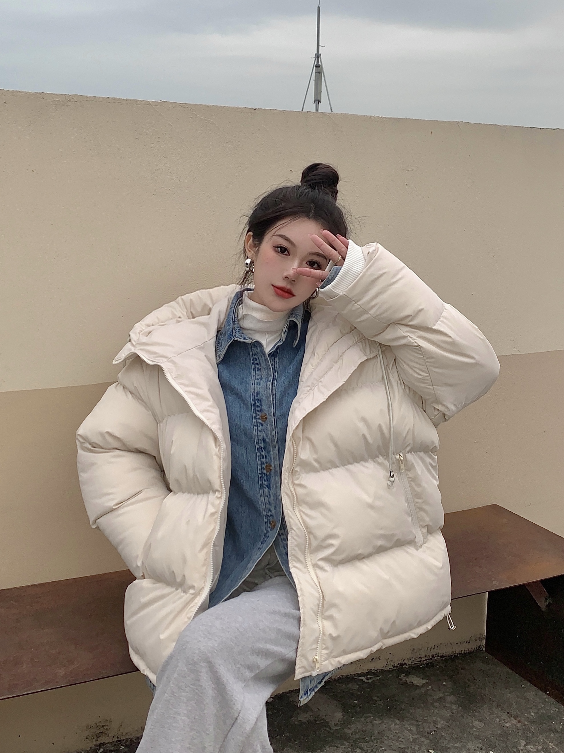 Real price Korean autumn and winter thickened cotton clothing loose and versatile casual Hooded Jacket