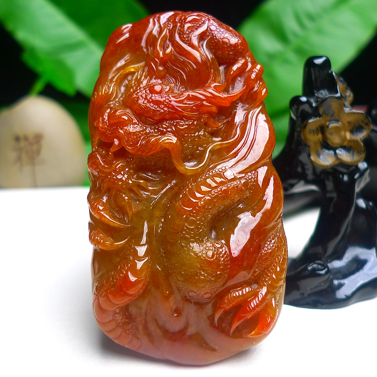 天然缅甸A货翡翠老坑冰润红翡精雕龙牌龙行天下吊坠玉挂件有证书