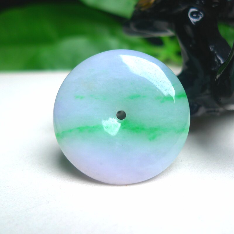 天然缅甸A货翡翠老坑飘阳绿白底青大平安扣吊坠玉挂件有证男女款