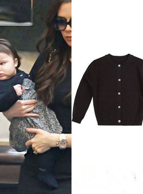 清仓价 特卖 女童宝宝毛衣春秋新款儿童纯棉黑色圆领外搭针织开衫