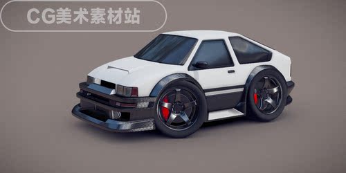 Blender FBX卡通可爱Q版汽车AE86经典跑车秋名山漂移3D模型素材