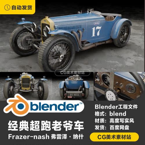 Blender 经典超跑老爷车高质量3D跑车车辆模型素材