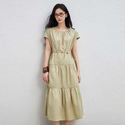 简约A字裙棉纯色OUXIU/欧袖