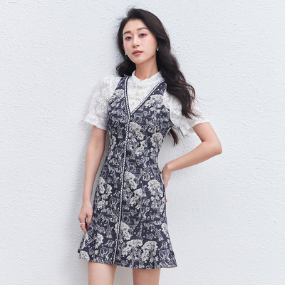 【限时直降】伊华欧秀经典复古泡泡袖立领千金风连衣裙52WAQ5896