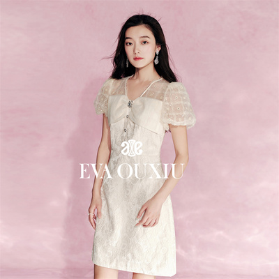 【限时直降】伊华欧秀方领连衣裙法式蕾丝拼接短裙430AQ3361
