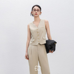 马甲显瘦长裤 伊华欧秀时髦职场套装 两件套T52EK6075 限时直降
