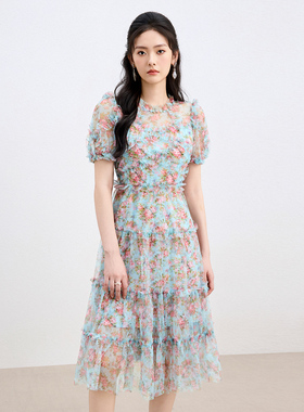 【限时直降】伊华欧秀蓝色薄荷绿碎花少女风连衣裙32WAQ3255