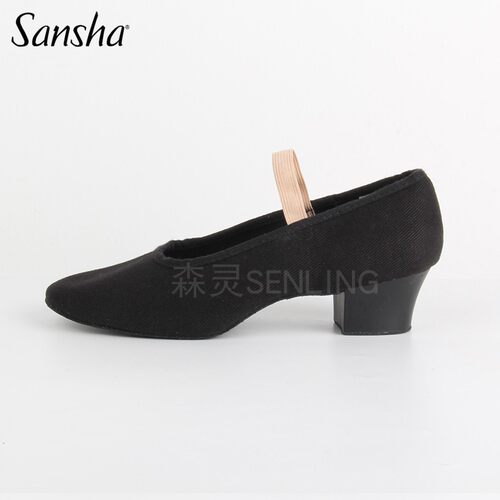 三沙儿童舞蹈鞋Sansha布面性格舞鞋练功软鞋教师鞋中跟代表性鞋