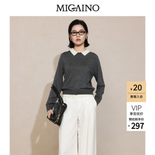 Migaino曼娅奴女装2026年秋季新款松弛感休闲百搭翻领套头毛衣