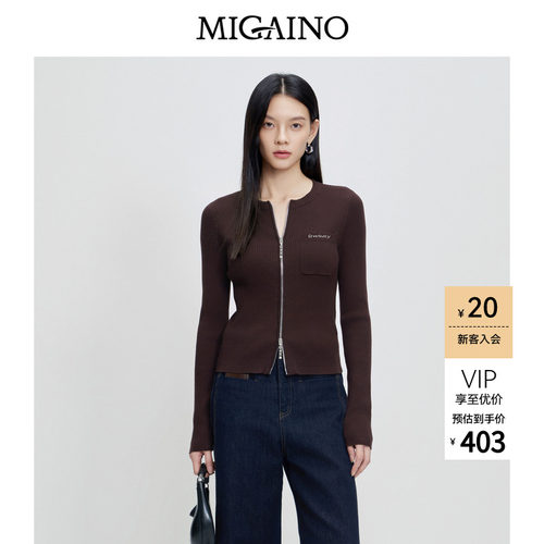 Migaino曼娅奴女装秋冬新款时尚气质感修身显瘦针织开衫MP42JK218