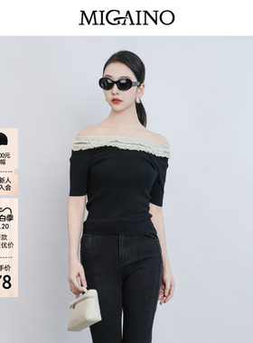 Migaino曼娅奴女装2026夏季新款设计感一字肩拼接针织衫MQ22KW221