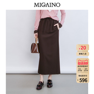 Migaino曼娅奴女装春季新款高腰休闲显瘦直筒半身裙MQ12EB011