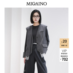 Migaino曼娅奴女装秋季新款优雅高级感蕾丝拼接马夹外套MP32CA002