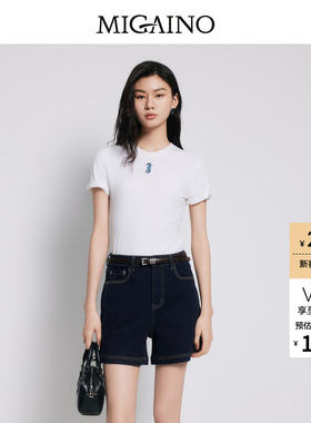 【商场同款】Migaino曼娅奴圆领卡通刺绣修身正肩T恤女MP22RA047