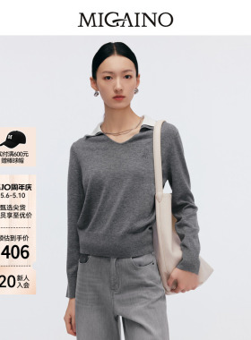 Migaino曼娅奴女装春新款简约气质高级感灰色毛衣MP12WH204