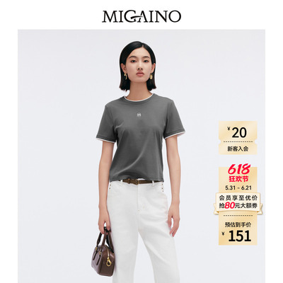 【商场同款】Migaino曼娅奴 新款圆领短袖灰色T恤女MP12RA035