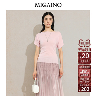 Migaino曼娅奴女装2026年秋季新款一字领简约百搭纯色套头针织衫