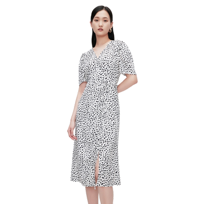 Migaino曼娅奴女装夏季新款V领收腰气质感连衣裙MO22DA020