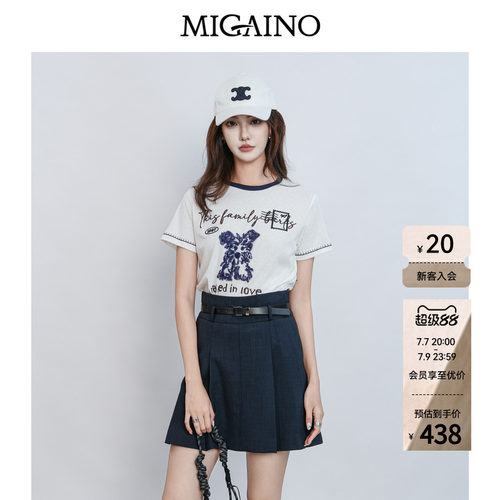 Migaino曼娅奴女装2026夏季新款显瘦可爱卡通刺绣T恤MQ22RA024