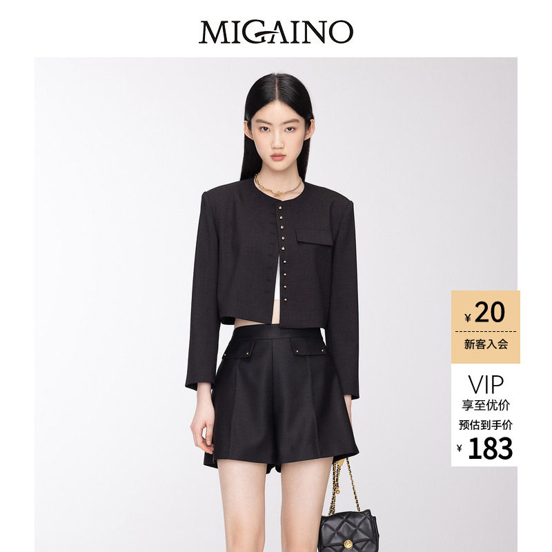 Migaino曼娅奴秋季新款圆领时尚设计感轻奢短款小外套