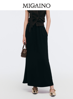 【商场同款】Migaino曼娅奴女装2025新款黑色中长款半裙MP12EB040