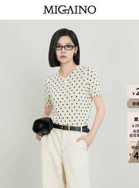 Migaino曼娅奴女装秋季新款时尚减龄波点短袖针织开衫MP32JK215