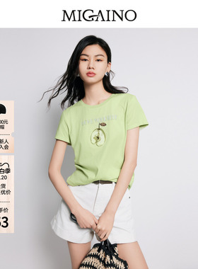 Migaino曼娅奴女装夏季新款新款圆领甜美百搭正肩T恤女MP22RA020