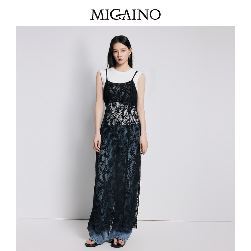 【商场同款】Migaino曼娅奴女装小众时尚T恤蕾丝连衣裙MP22DD071