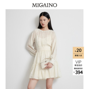 Migaino曼娅奴女装春季新款法式轻奢高级感镂空长袖连衣裙