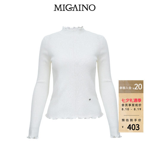 Migaino曼娅奴女装秋冬新款简约休闲花边领纯羊毛针织衫MP42WH234
