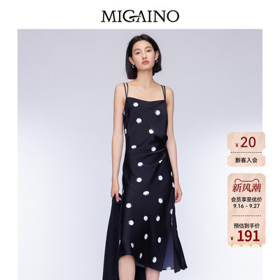 Migaino曼娅奴女装秋季新款设计感波点吊带连衣裙MO32DD066
