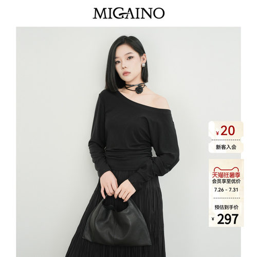 Migaino曼娅奴秋季新款性感露肩修身显瘦一字肩长袖T恤MP32RC008