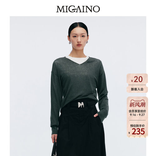 Migaino曼娅奴女装春季新款V领休闲时尚薄款毛衣MP12WH270