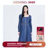 Migaino曼娅奴法式 连衣裙女新款 方领显瘦牛仔裙MN12DJ113