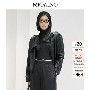 Migaino曼娅奴女装秋冬新款街头风潮酷休闲PU皮保暖棉服外套