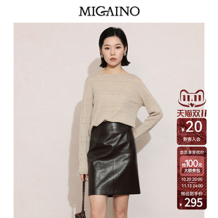Migaino曼娅奴女装2026年秋季新款一字领简约休闲百搭套头针织衫