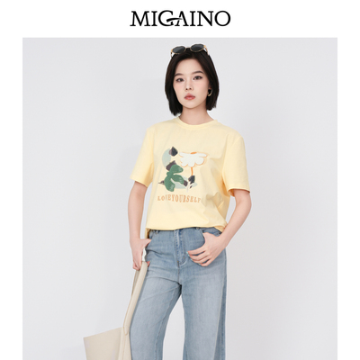Migaino曼娅奴女装2026年夏季新款宽松版设计感卡通T恤MQ22RA034
