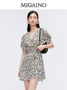 Migaino曼娅奴女装夏轻奢时尚印花连衣裙MO22DA044