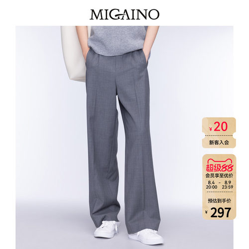 Migaino曼娅奴女装秋季新款简约灰色商务休闲西裤MO32BC017