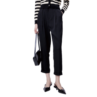 Migaino曼娅奴黑色休闲裤女新款高腰显瘦九分裤MO12BC026