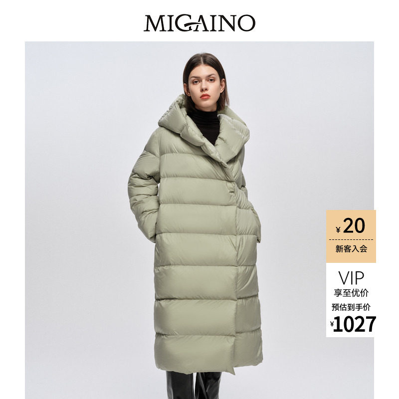 Migaino曼娅奴女装冬季新款连帽保暖时尚中长款过膝羽绒服