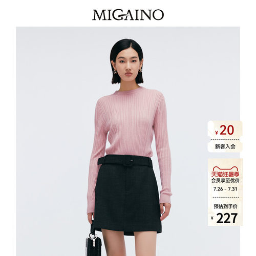 Migaino曼娅奴女装春季新款圆领修身百搭打底毛衣MP12WH206