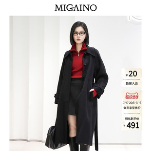 Migaino曼娅奴女装秋冬新款复古百搭宽松版优雅通勤毛呢大衣外套