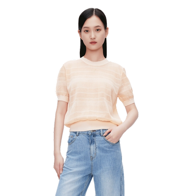 Migaino曼娅奴女装夏季新款圆领宽松薄款针织上衣MO22KW219
