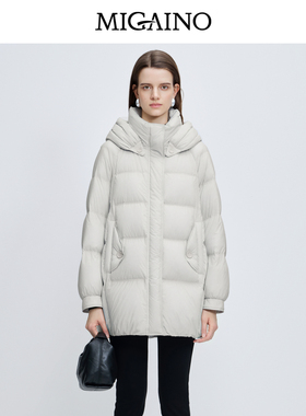 Migaino曼娅奴女装秋冬新款时尚感保暖白鸭绒连帽羽绒服MP42IB020