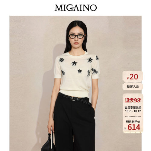 Migaino曼娅奴女装2026秋季新款圆领优雅提花套头针织衫MQ32WH235