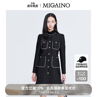 Migaino曼娅奴气质连衣裙女新款 复古小黑裙MN12DC048