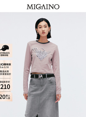 Migaino曼娅奴女装春新款气质感正肩印花长袖T恤MP12RC022