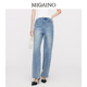 直筒裤 休闲百搭宽松版 女 夏季 Migaino曼娅奴高腰牛仔裤