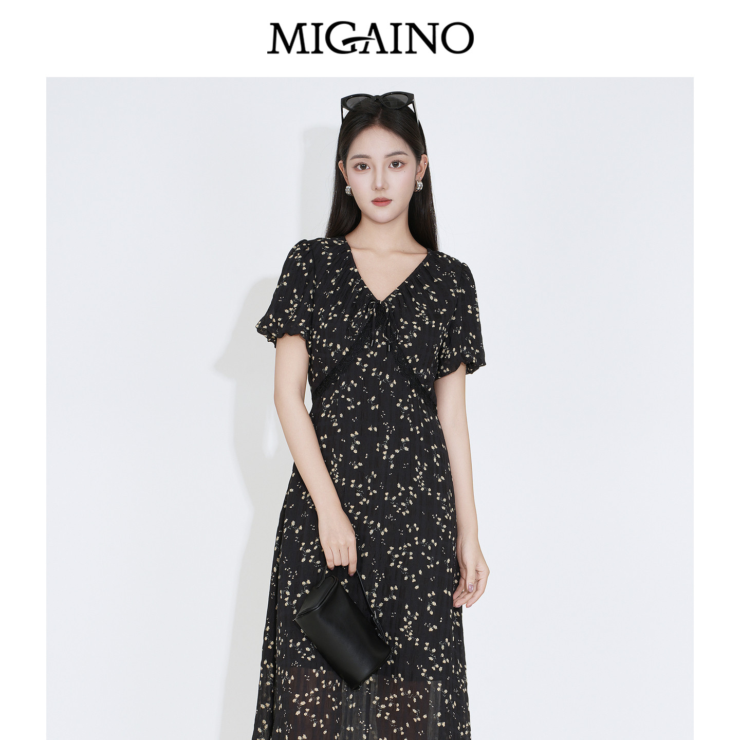 Migaino曼娅奴女装2026年早秋新款精致感优雅碎花显瘦茶歇连衣裙